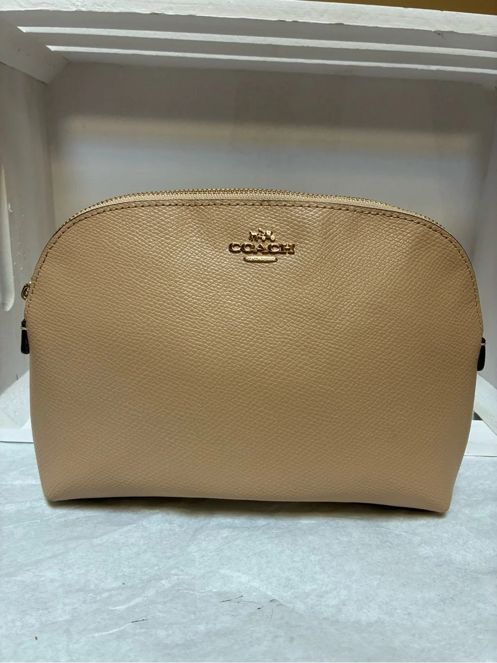 Coach Pebbled Leather Cosmetic Pouch in Tan